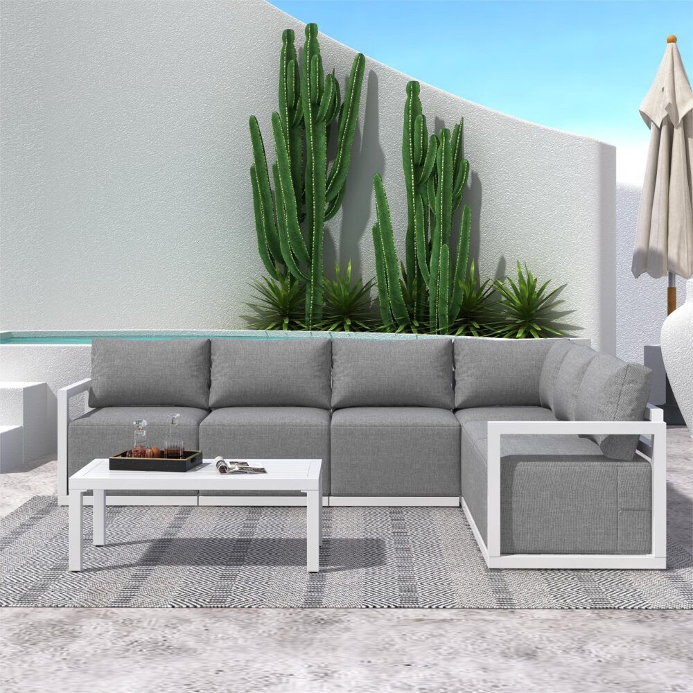 Alfresco 7-Piece Aluminium Outdoor Lounge Set – White