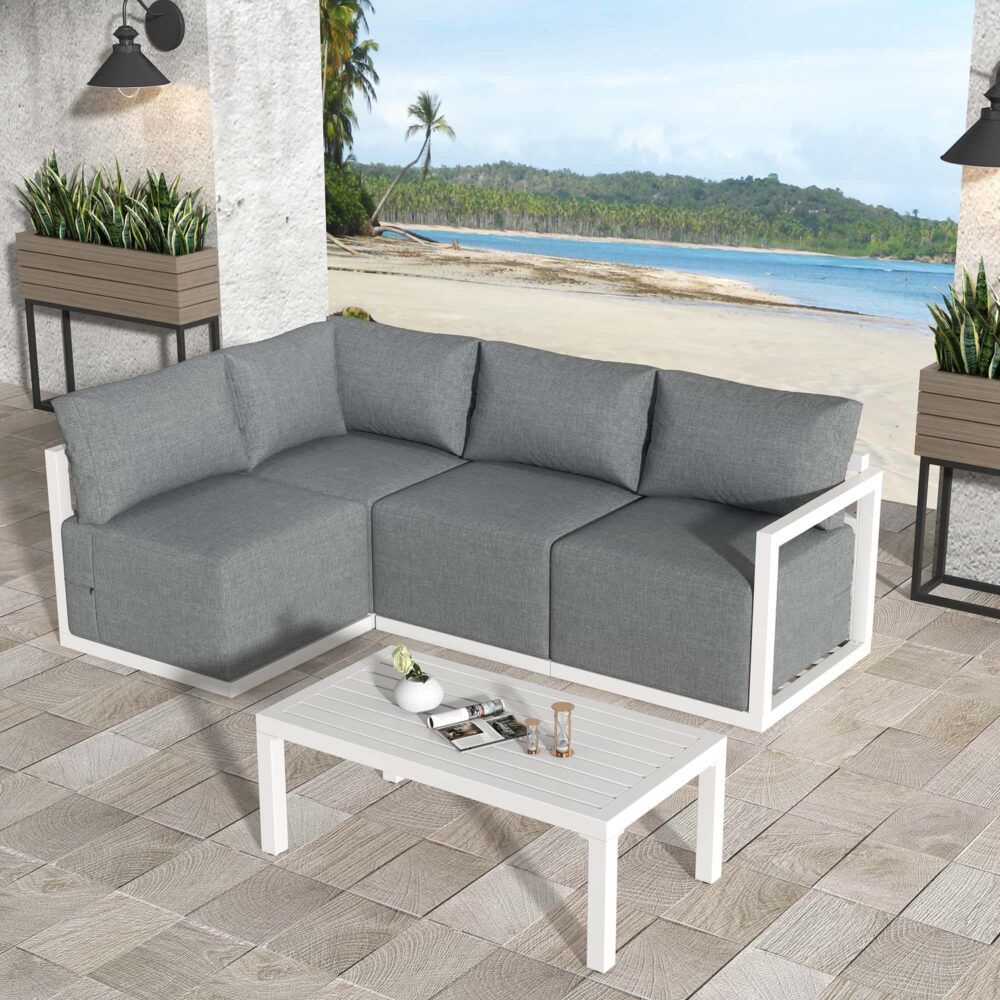 Alfresco Harmony 4-Seater Aluminium Outdoor Lounge Set – White