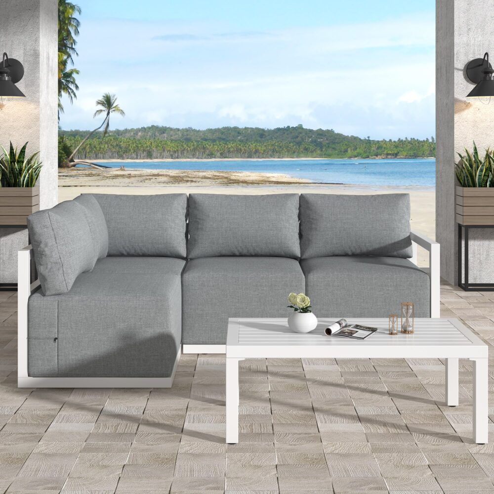Alfresco Harmony 4-Seater Aluminium Outdoor Lounge Set – White