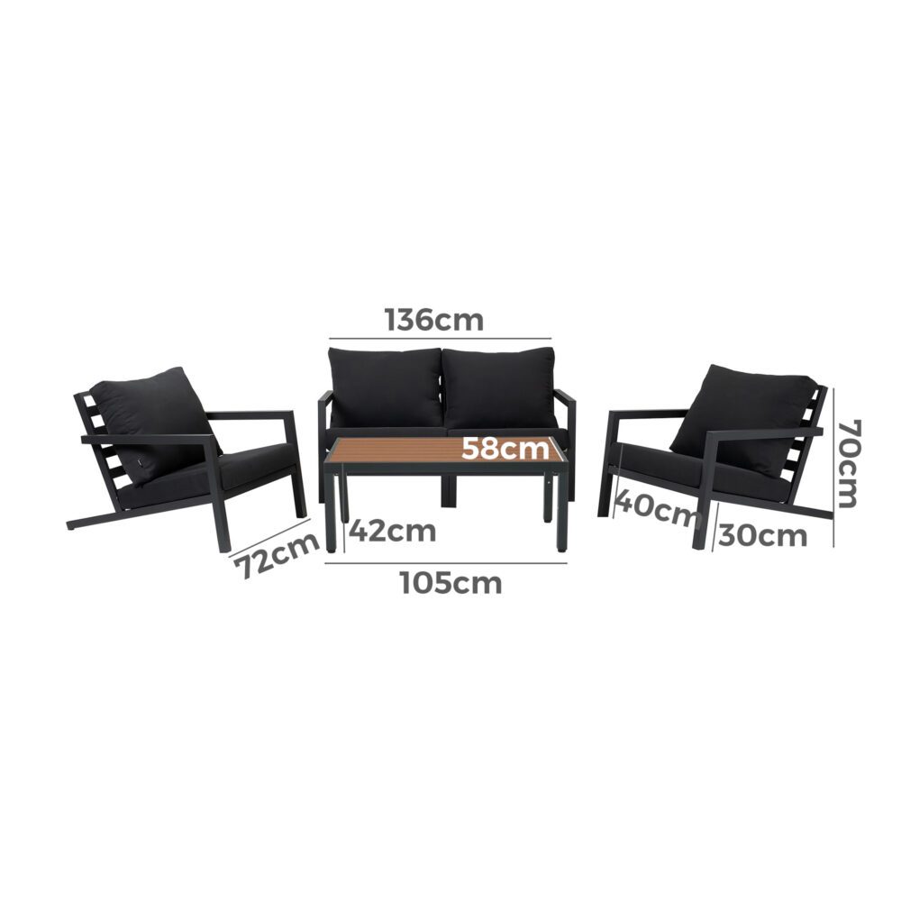 Aidan 4-Seater Aluminium Garden Lounge Set – Slate Grey