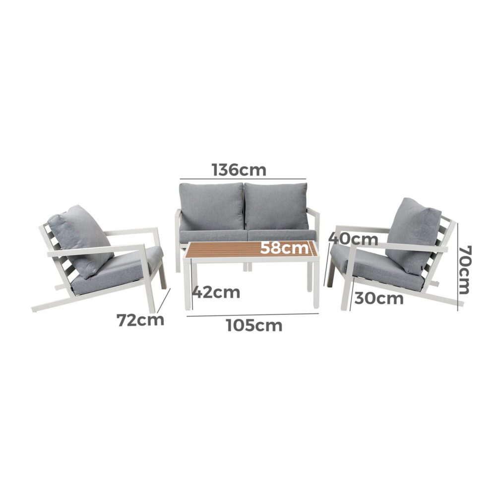 Aidan 4-Seater Aluminium Garden Lounge Set – White