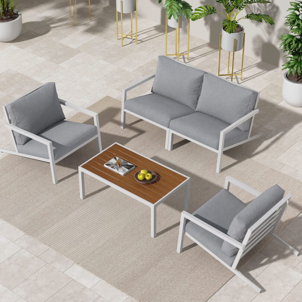 Aidan 4-Seater Aluminium Garden Lounge Set – White