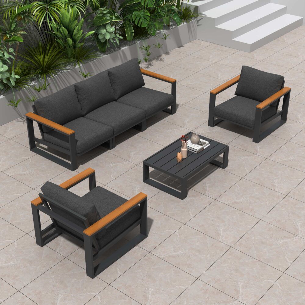 Grandeur 5-Seater Aluminium Outdoor Lounge Suite – Charcoal Grey