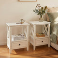 Rustic White Bedside Tables with Drawer, Set of 2