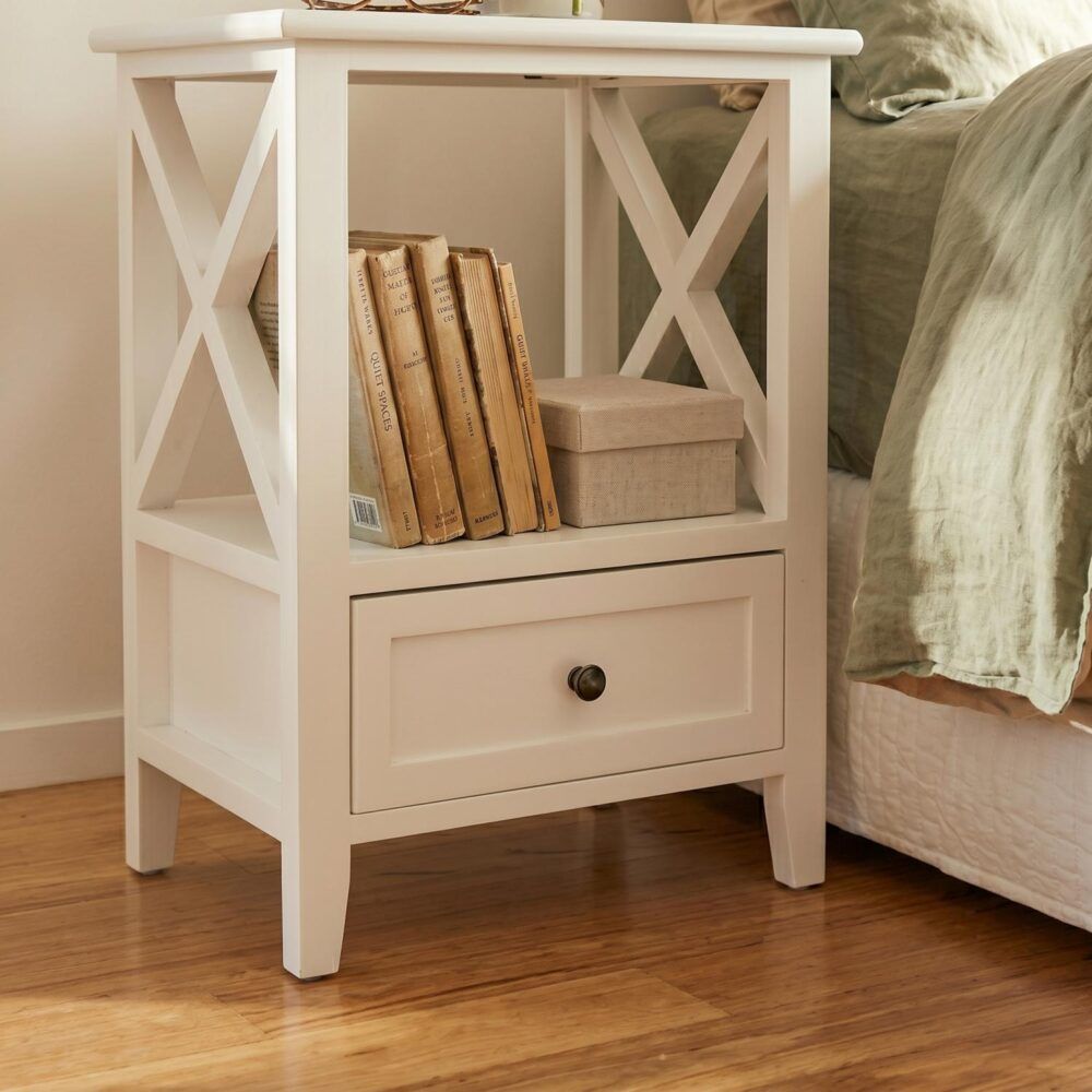 Rustic White Bedside Tables with Drawer, Set of 2