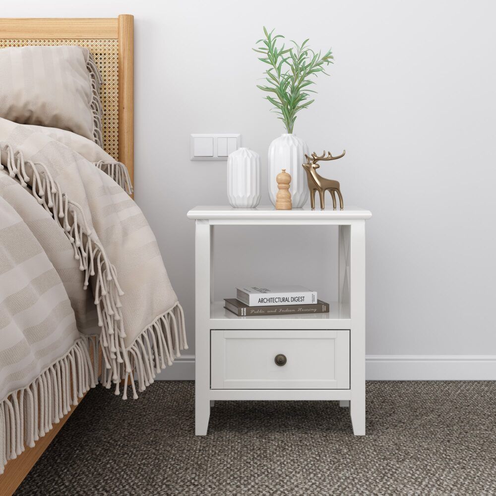 Rustic White Bedside Tables with Drawer, Set of 2