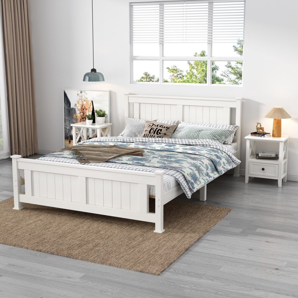 Rustic White Bedside Tables with Drawer, Set of 2