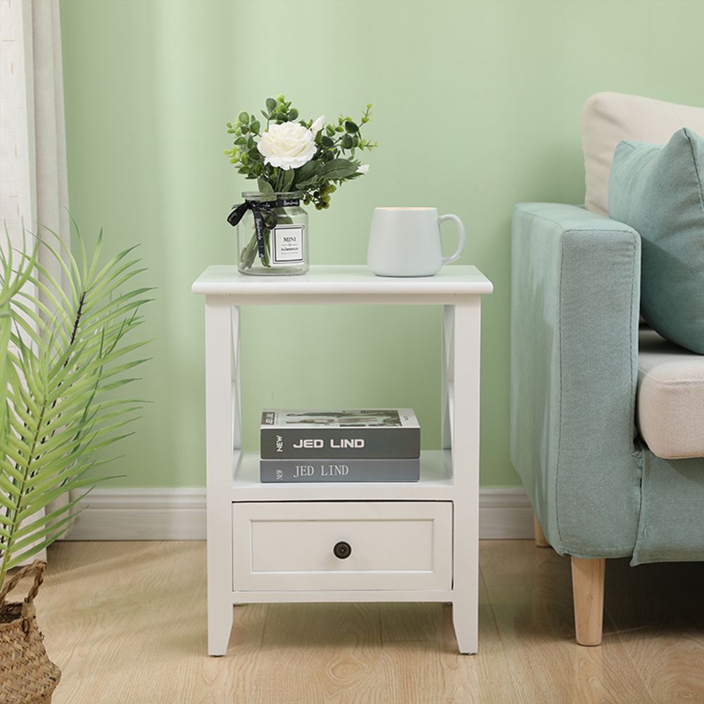 Rustic White Bedside Tables with Drawer, Set of 2