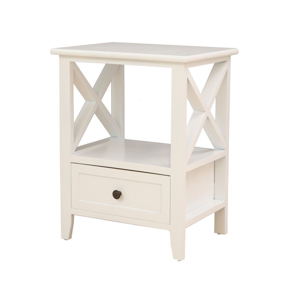 Rustic White Bedside Tables with Drawer, Set of 2