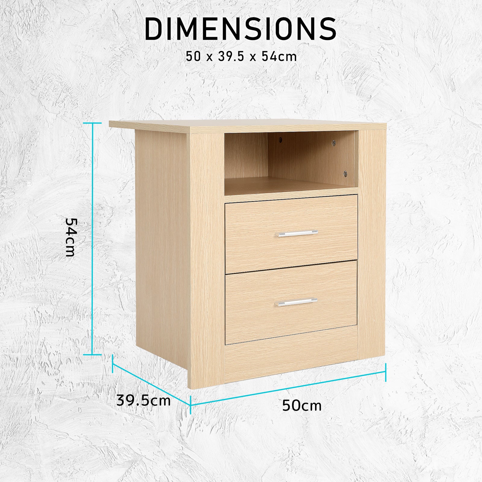 La Bella Zuri Bedside Table with 2 Drawers and Shelf – Oak Look