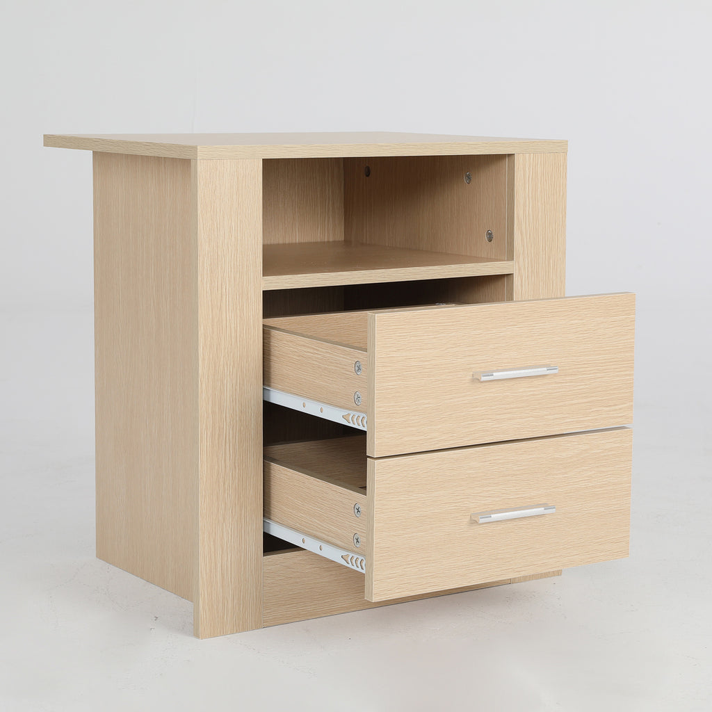 Zuri Oak Bedside Tables with 2 Drawers, Set of 2