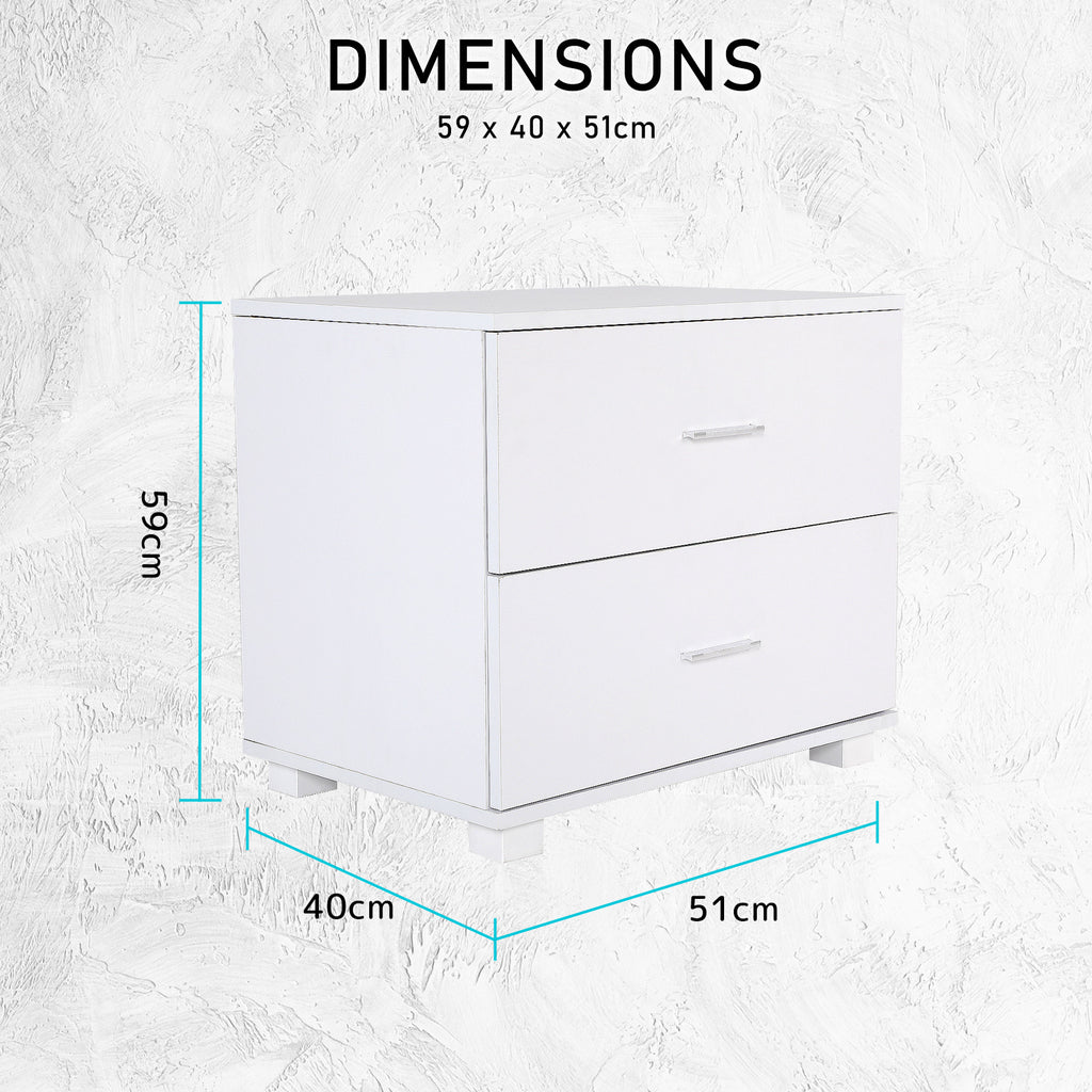 Etta White Bedside Tables with 2 Drawers, Set of 2