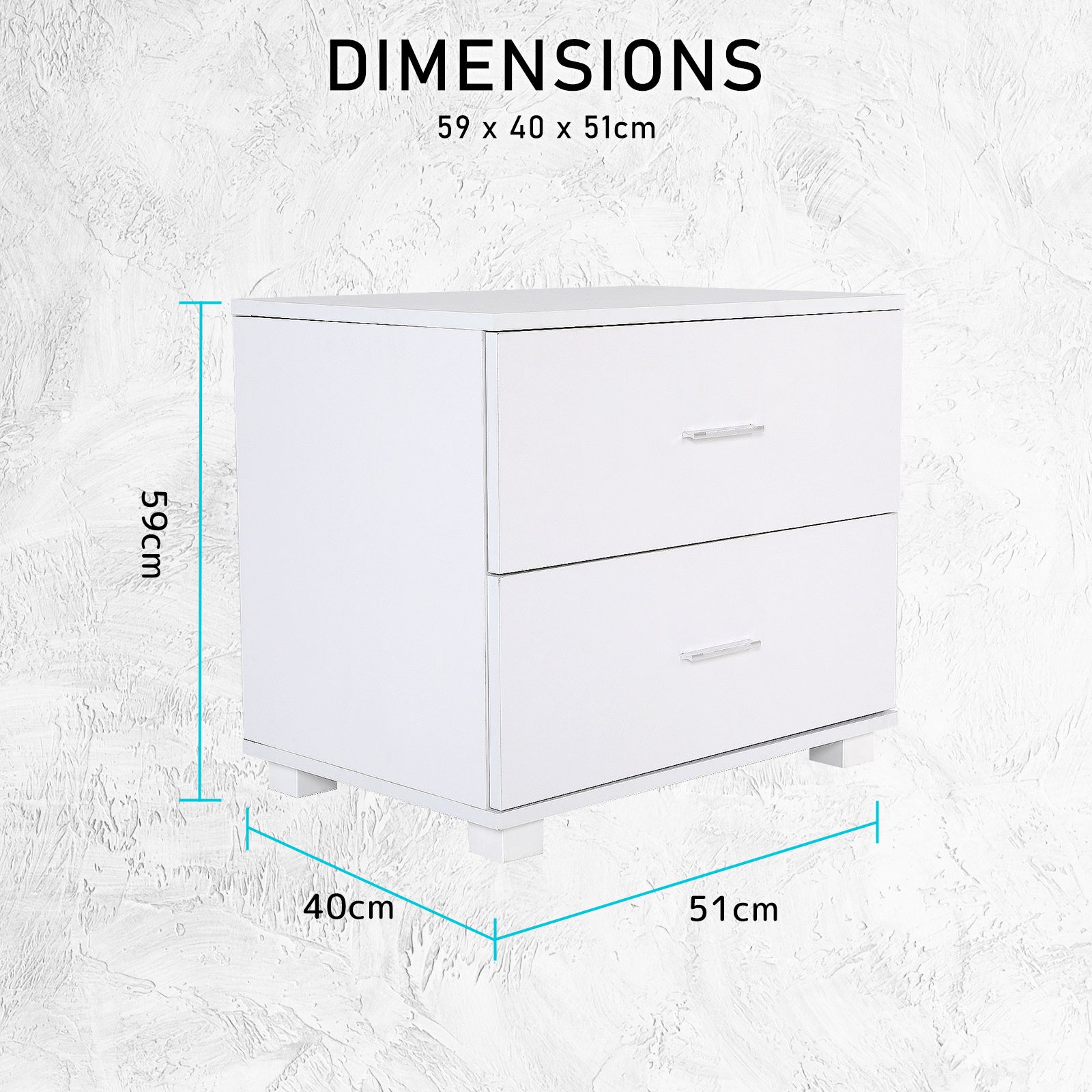 Etta White Bedside Tables with 2 Drawers, Set of 2