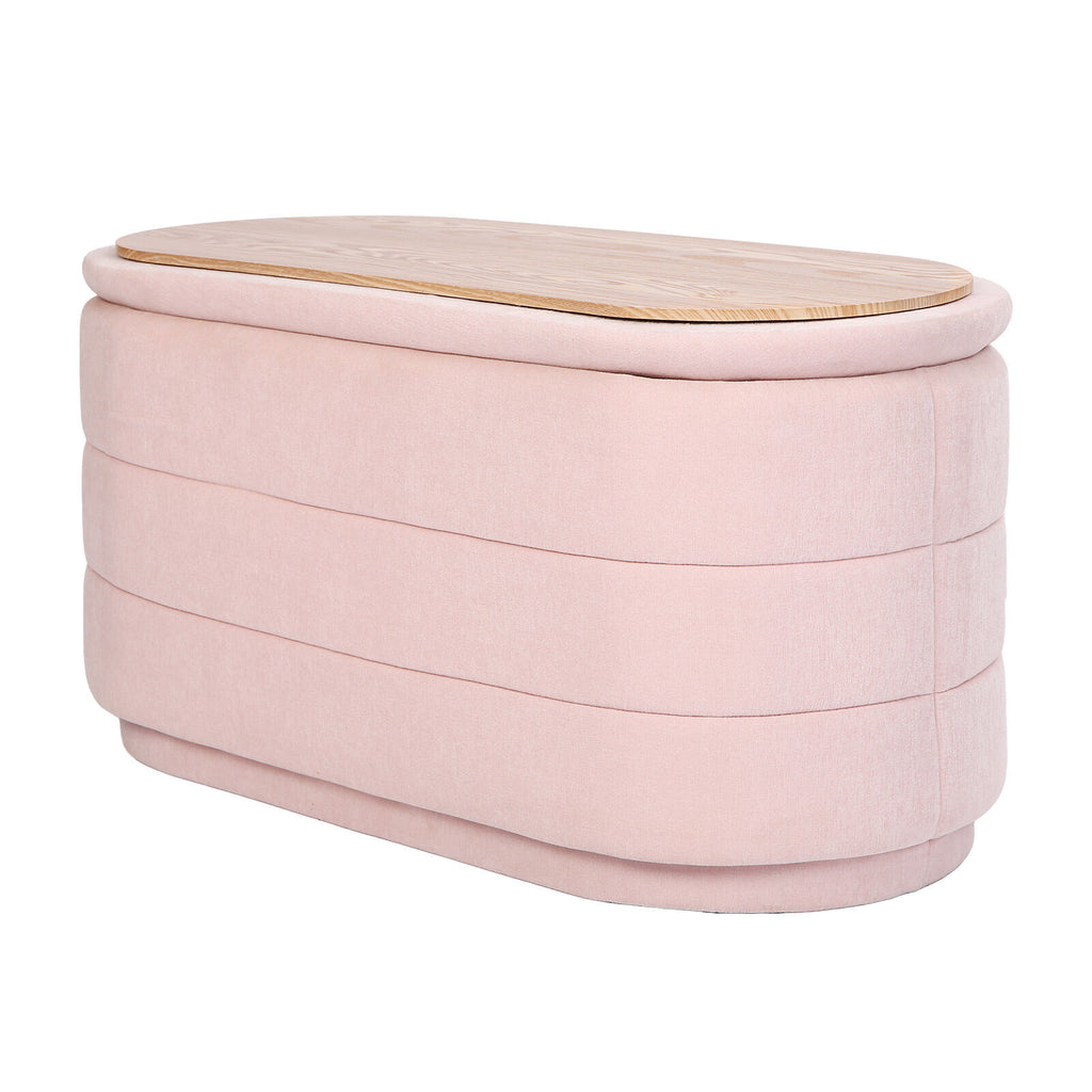 Coffee Table Storage Ottoman - Chenille Fabic Padded Blanket Box Bench CELIA - PINK