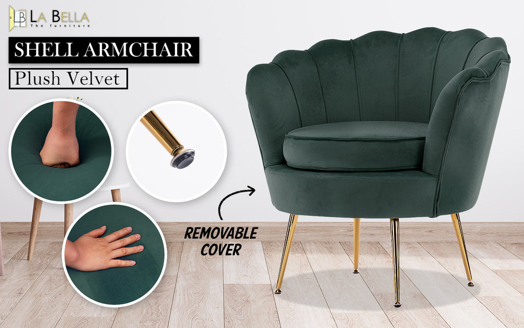 La Bella Scalloped Velvet-Style Armchair – Green