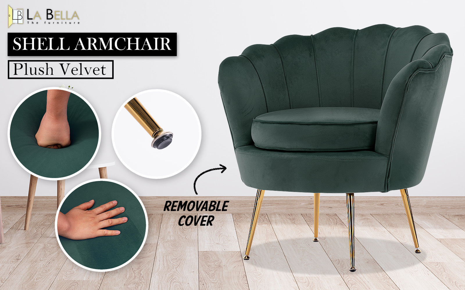 La Bella Scalloped Velvet-Style Armchair – Green