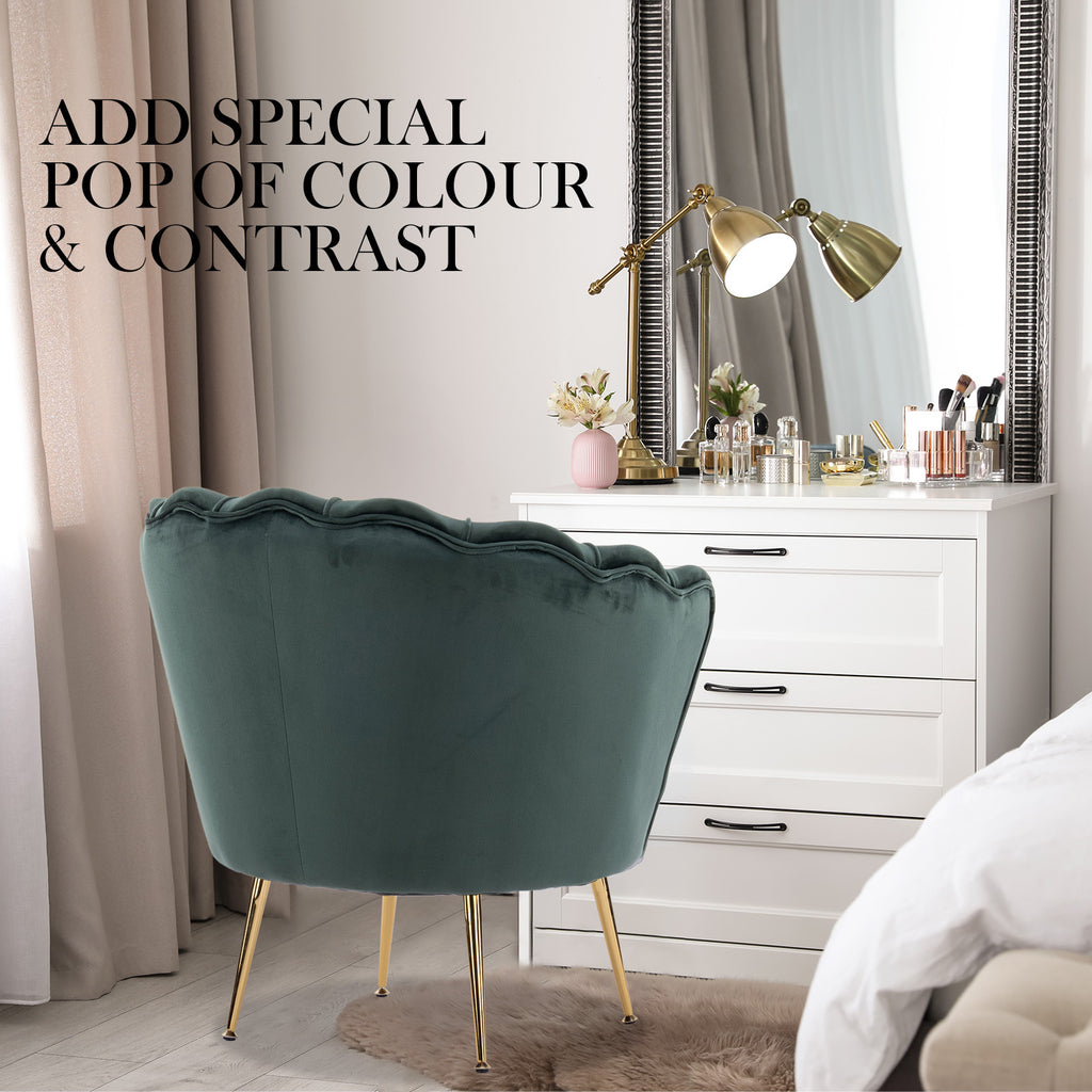 La Bella Scalloped Velvet-Style Armchair – Green
