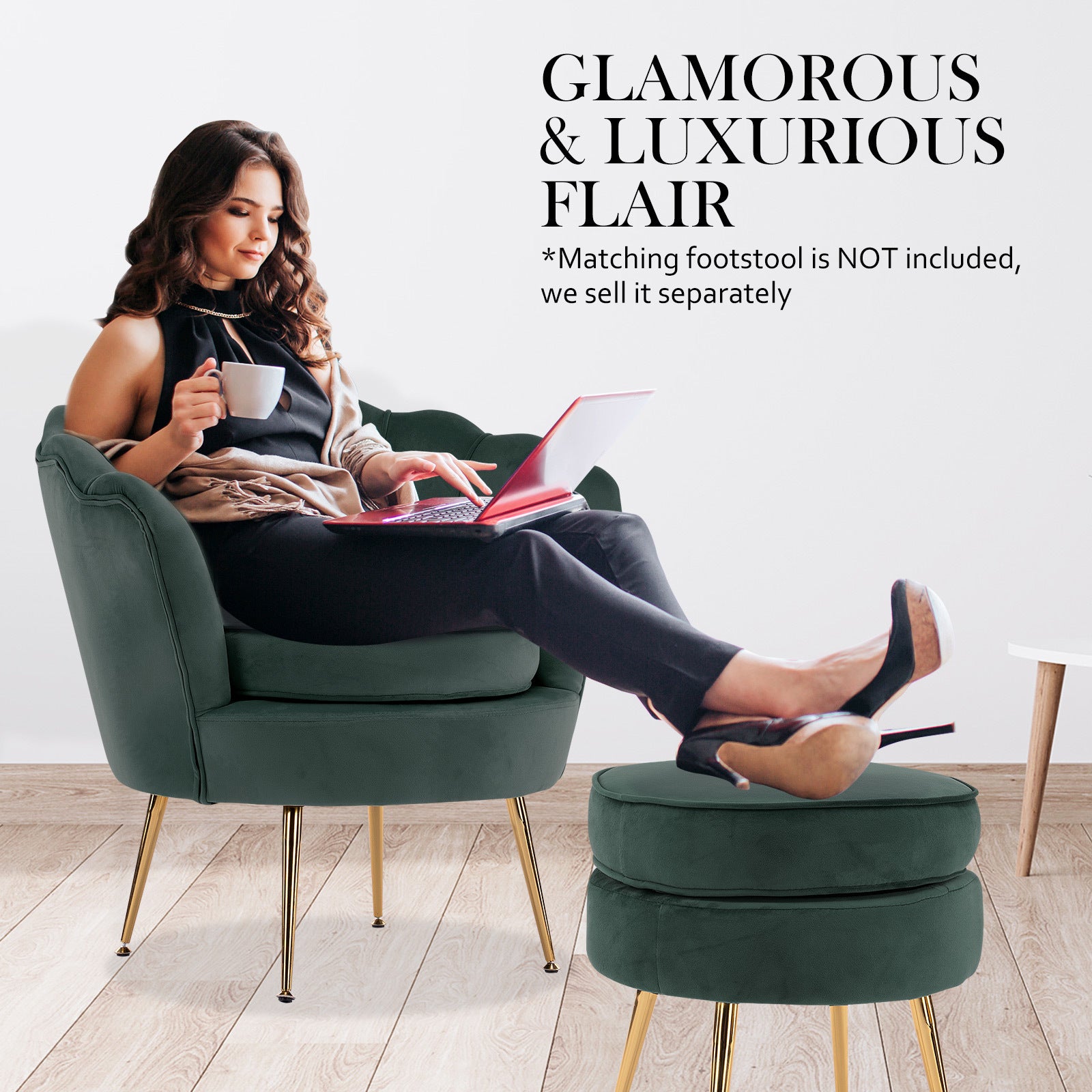 La Bella Scalloped Velvet-Style Armchair – Green