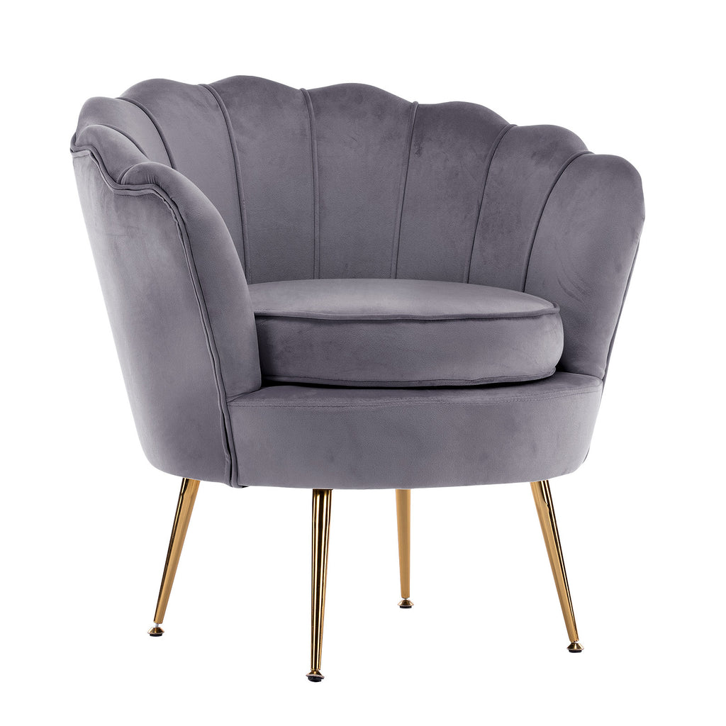 La Bella Scalloped Velvet-Style Armchair – Grey