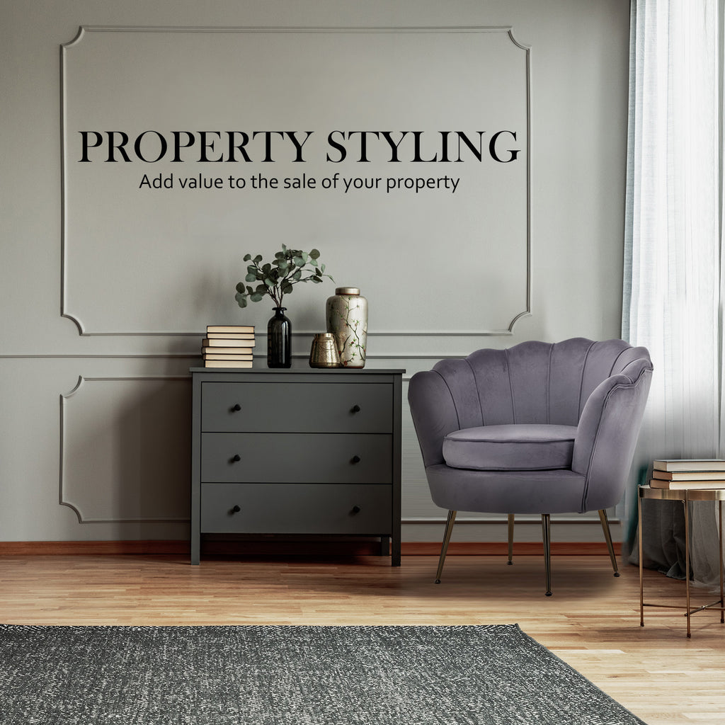 La Bella Scalloped Velvet-Style Armchair – Grey
