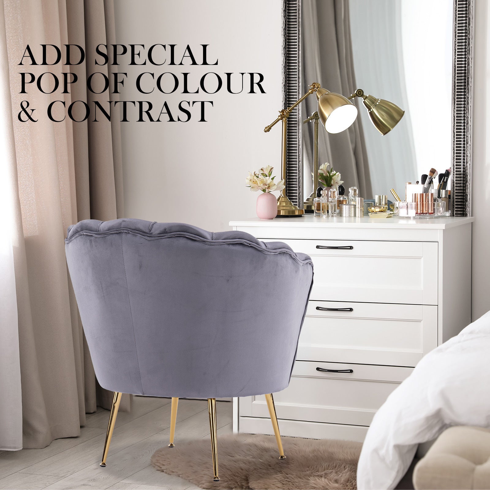 La Bella Scalloped Velvet-Style Armchair – Grey