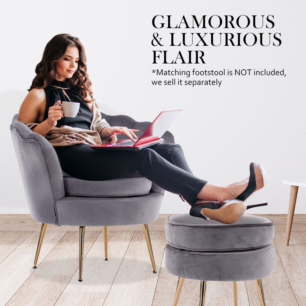 La Bella Scalloped Velvet-Style Armchair – Grey