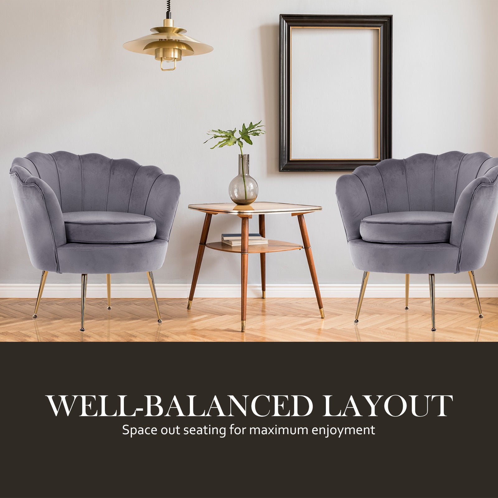 La Bella Scalloped Velvet-Style Armchair – Grey