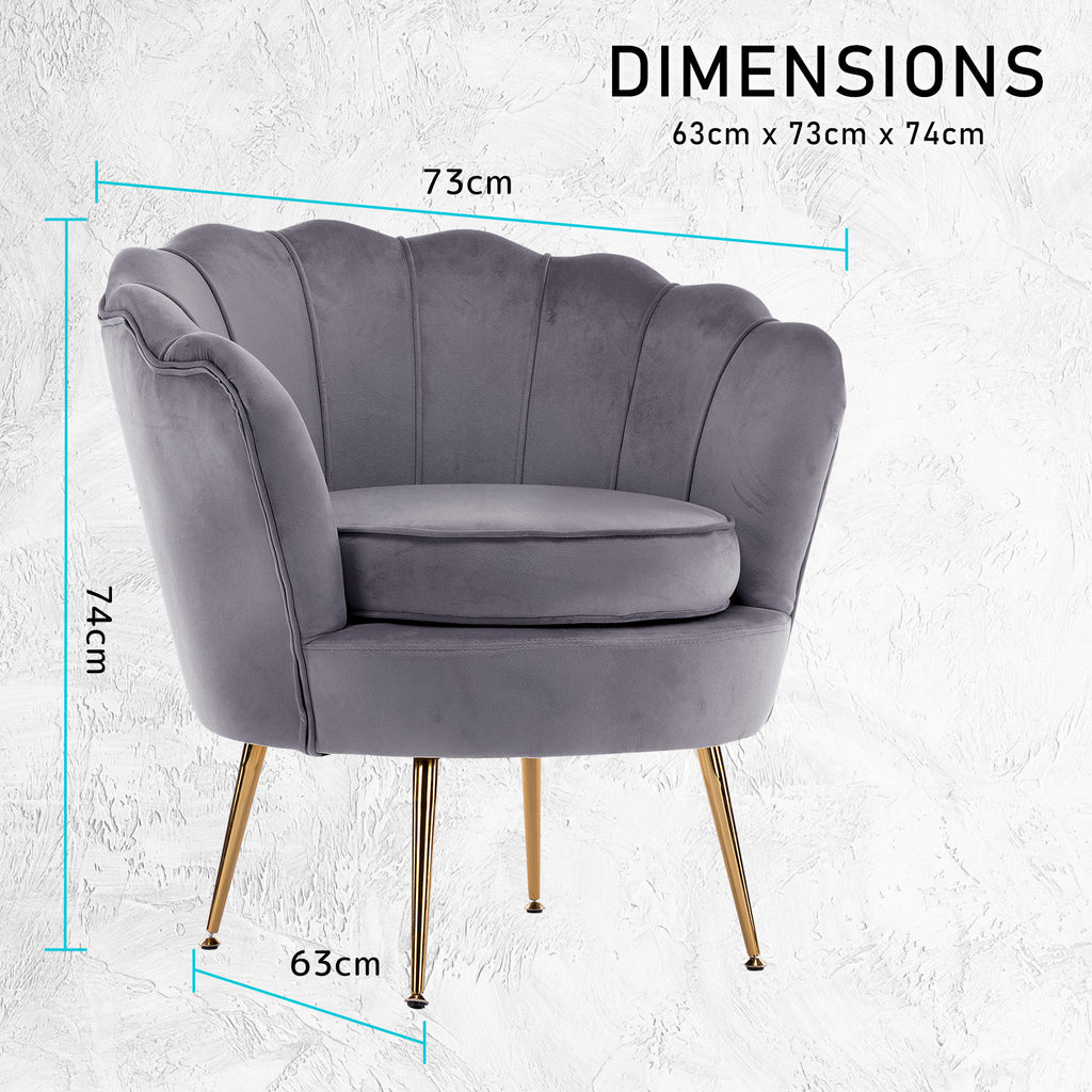La Bella Scalloped Velvet-Style Armchair – Grey