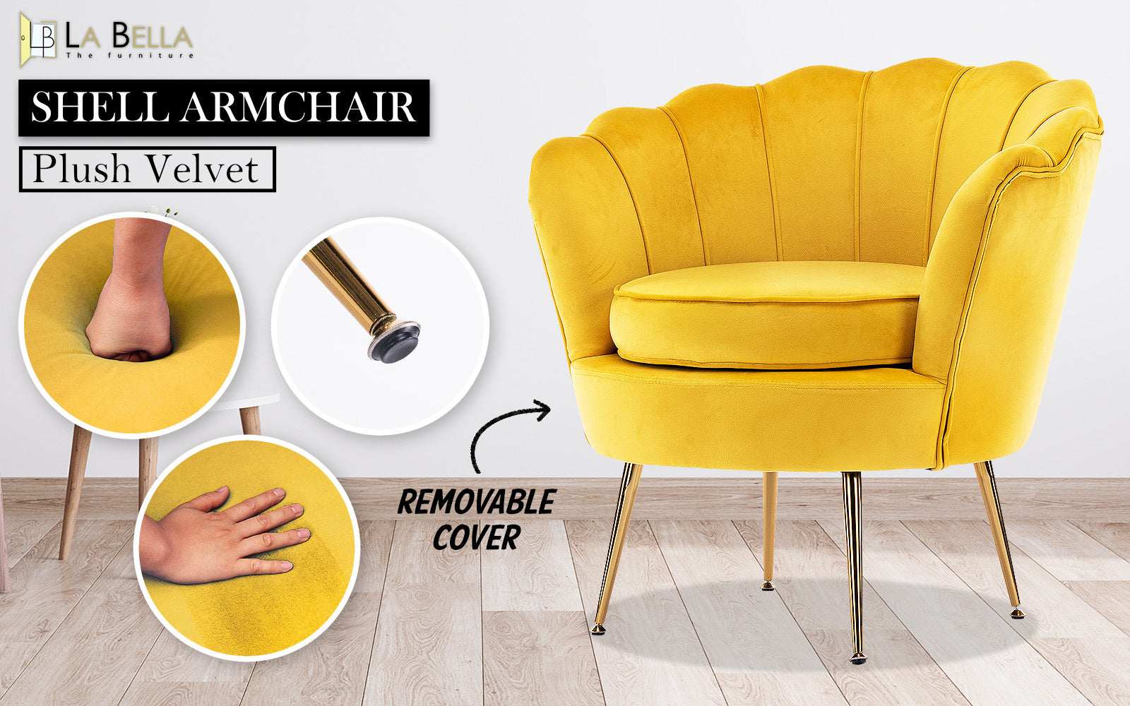 La Bella Scalloped Velvet-Style Armchair – Yellow