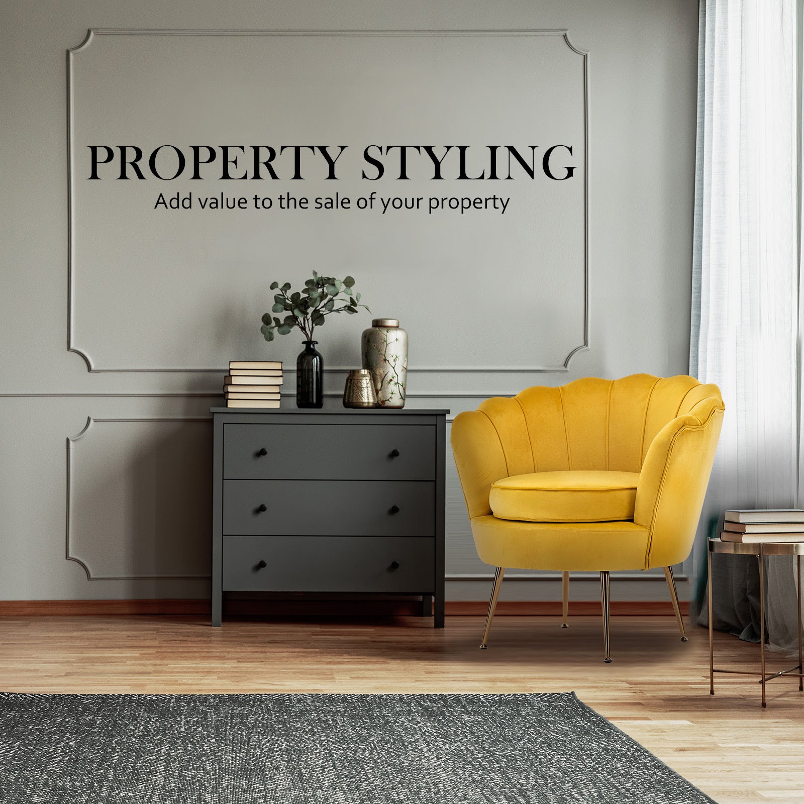 La Bella Scalloped Velvet-Style Armchair – Yellow