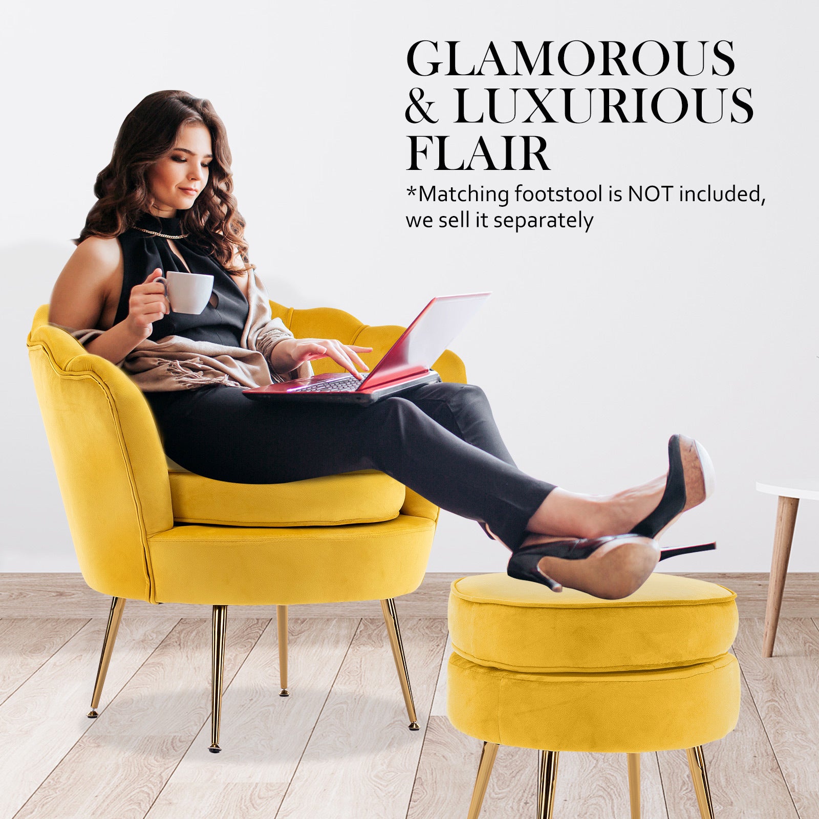 La Bella Scalloped Velvet-Style Armchair – Yellow