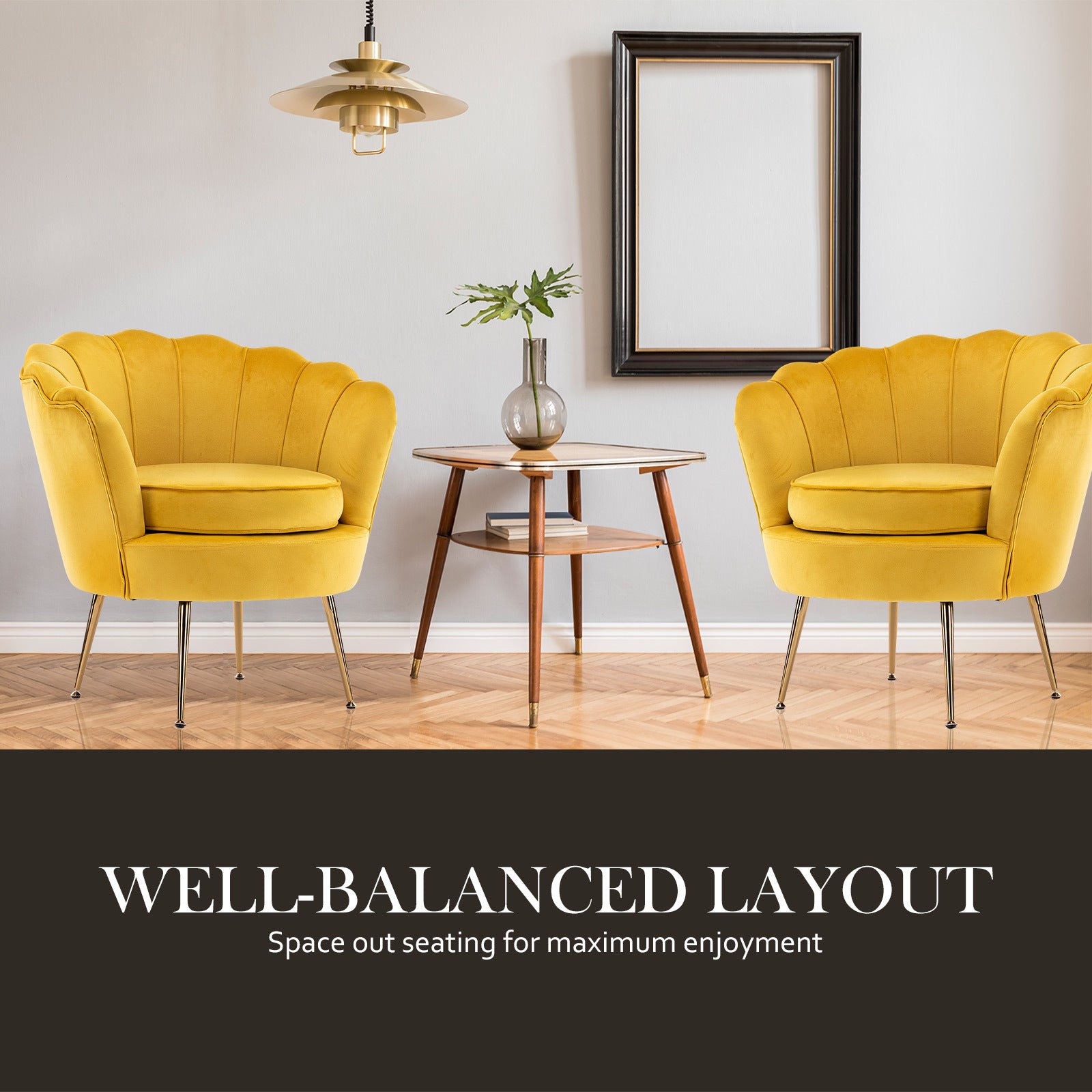 La Bella Scalloped Velvet-Style Armchair – Yellow