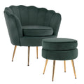 La Bella Scalloped Velvet-Style Armchair with Round Ottoman – Green