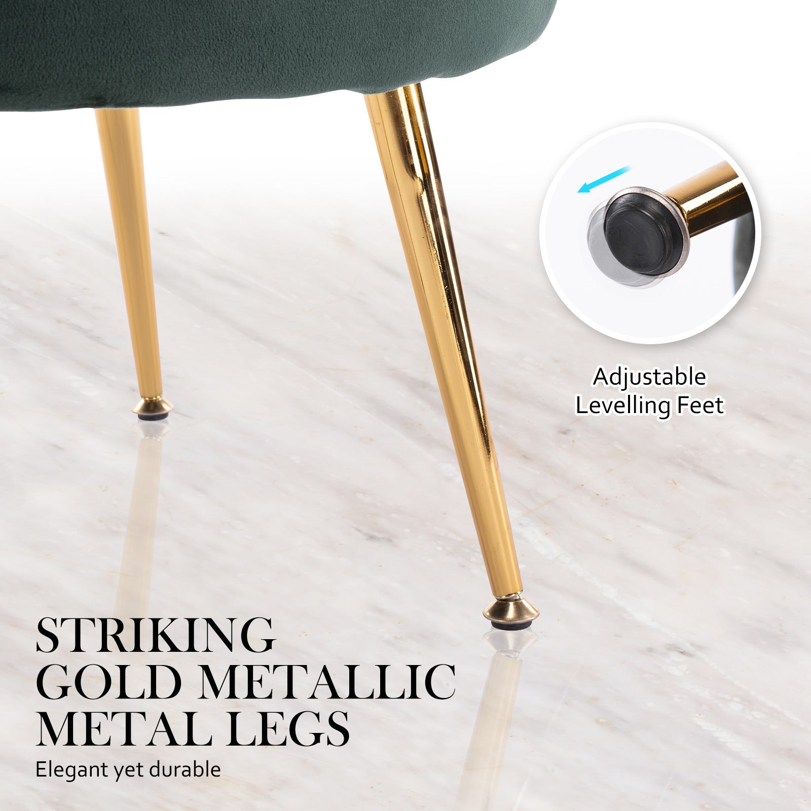 La Bella Scalloped Velvet-Style Armchair with Round Ottoman – Green