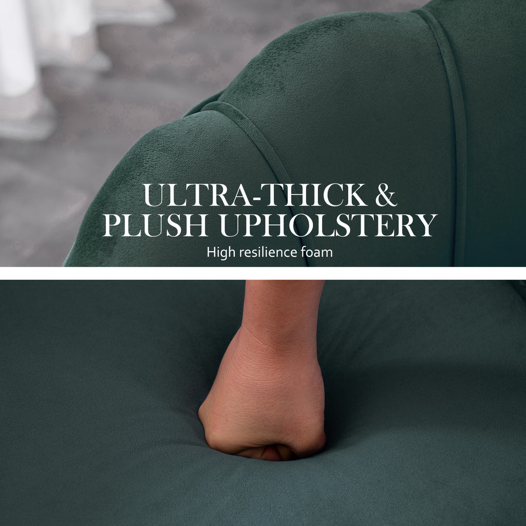 La Bella Scalloped Velvet-Style Armchair with Round Ottoman – Green