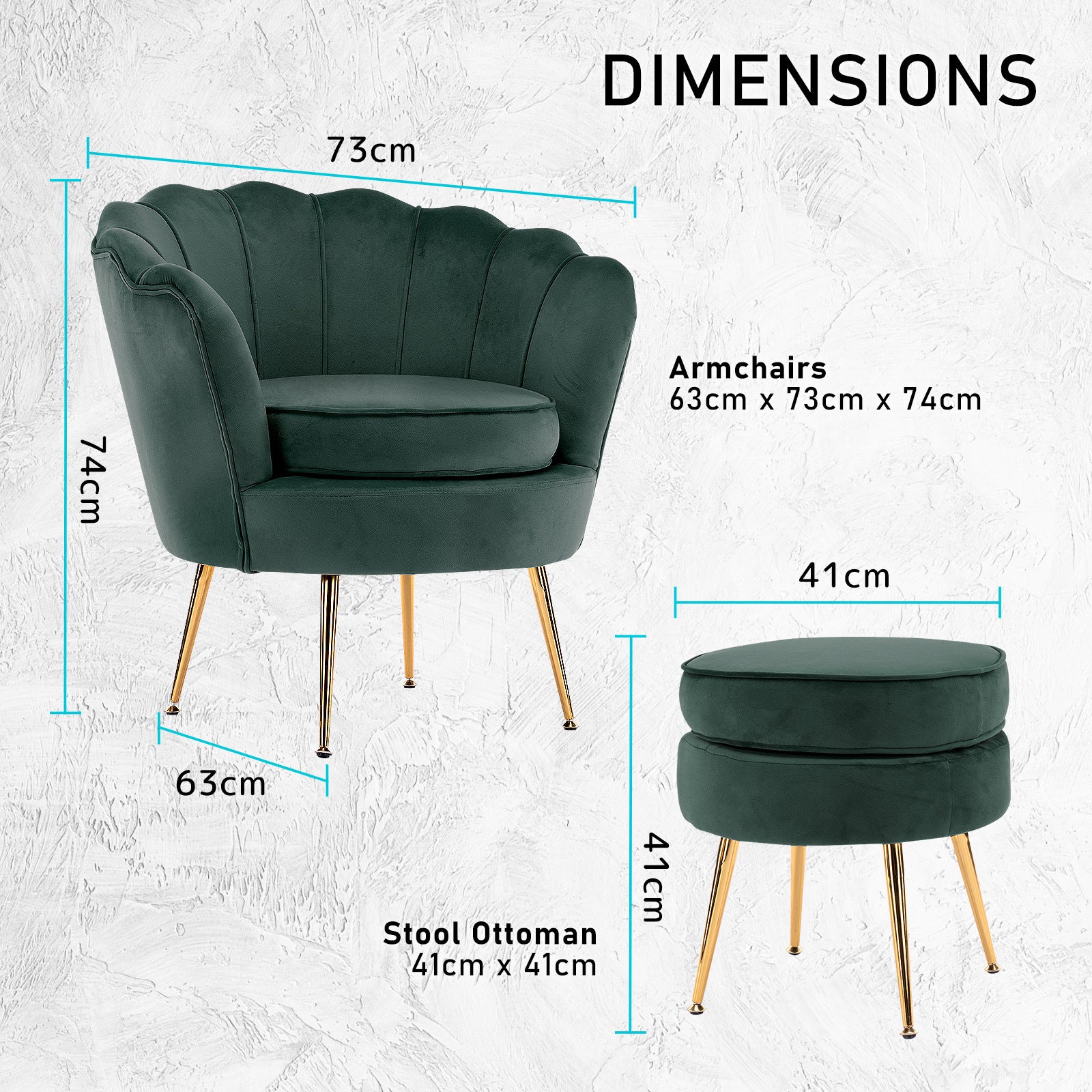La Bella Scalloped Velvet-Style Armchair with Round Ottoman – Green