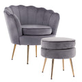 La Bella Scalloped Velvet-Style Armchair with Round Ottoman – Grey