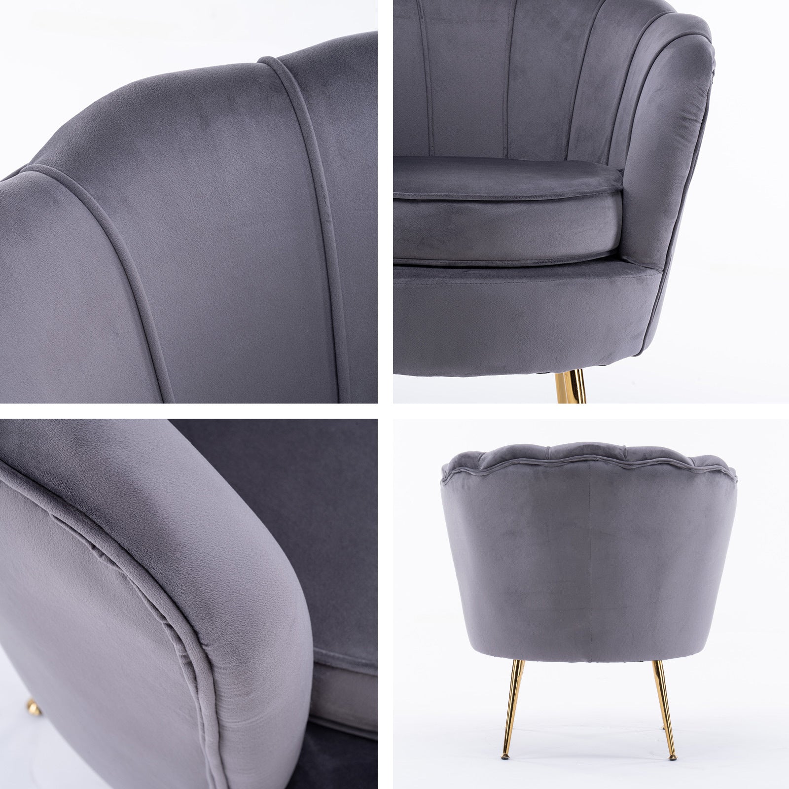 La Bella Scalloped Velvet-Style Armchair with Round Ottoman – Grey