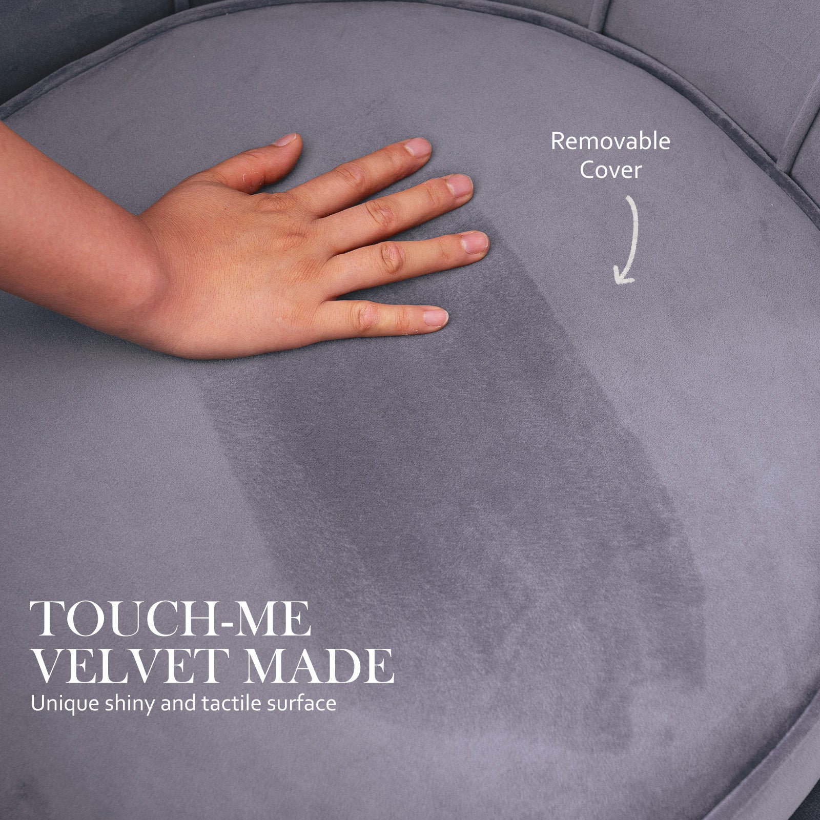La Bella Scalloped Velvet-Style Armchair with Round Ottoman – Grey