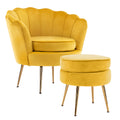 La Bella Scalloped Velvet-Style Armchair with Round Ottoman – Yellow
