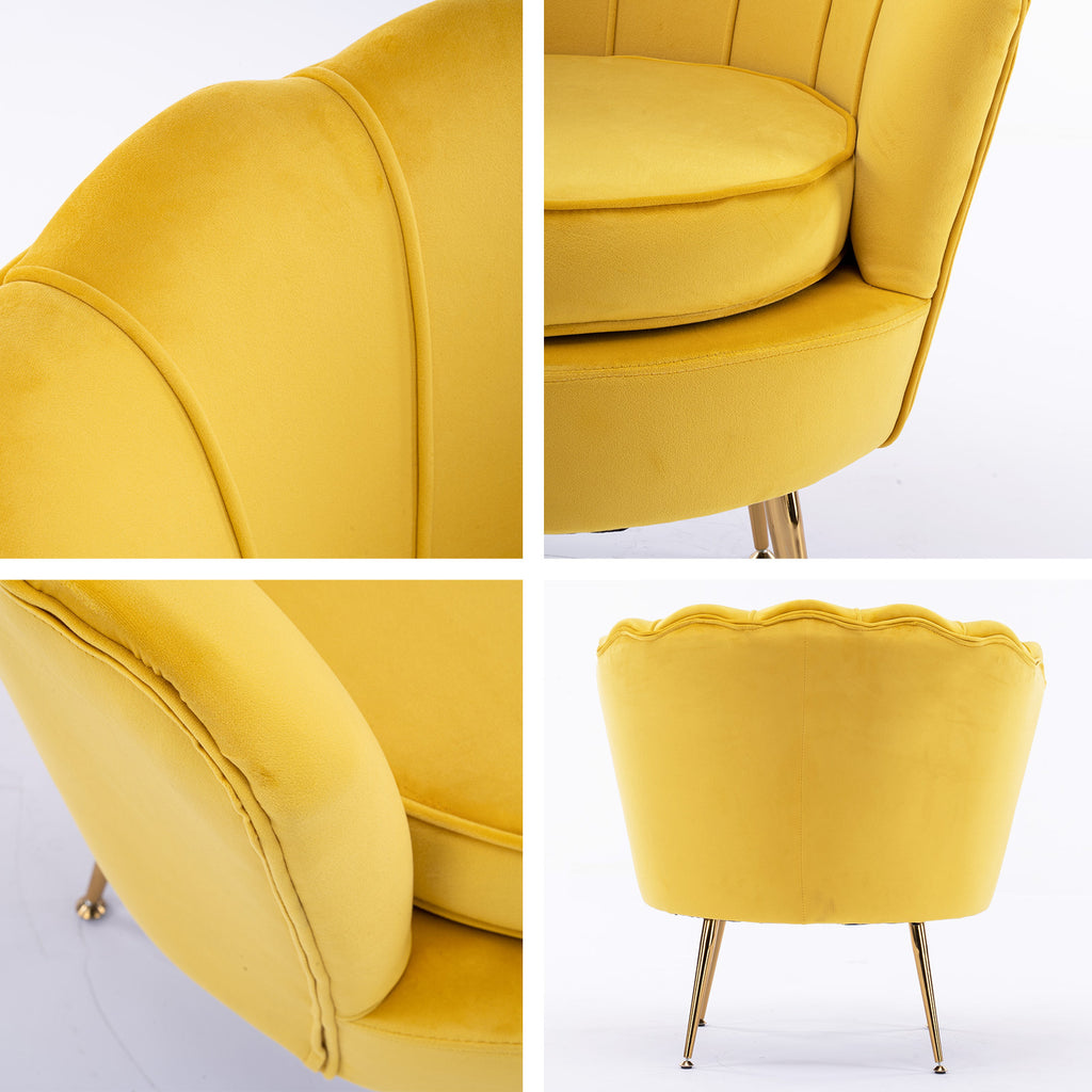 La Bella Scalloped Velvet-Style Armchair with Round Ottoman – Yellow