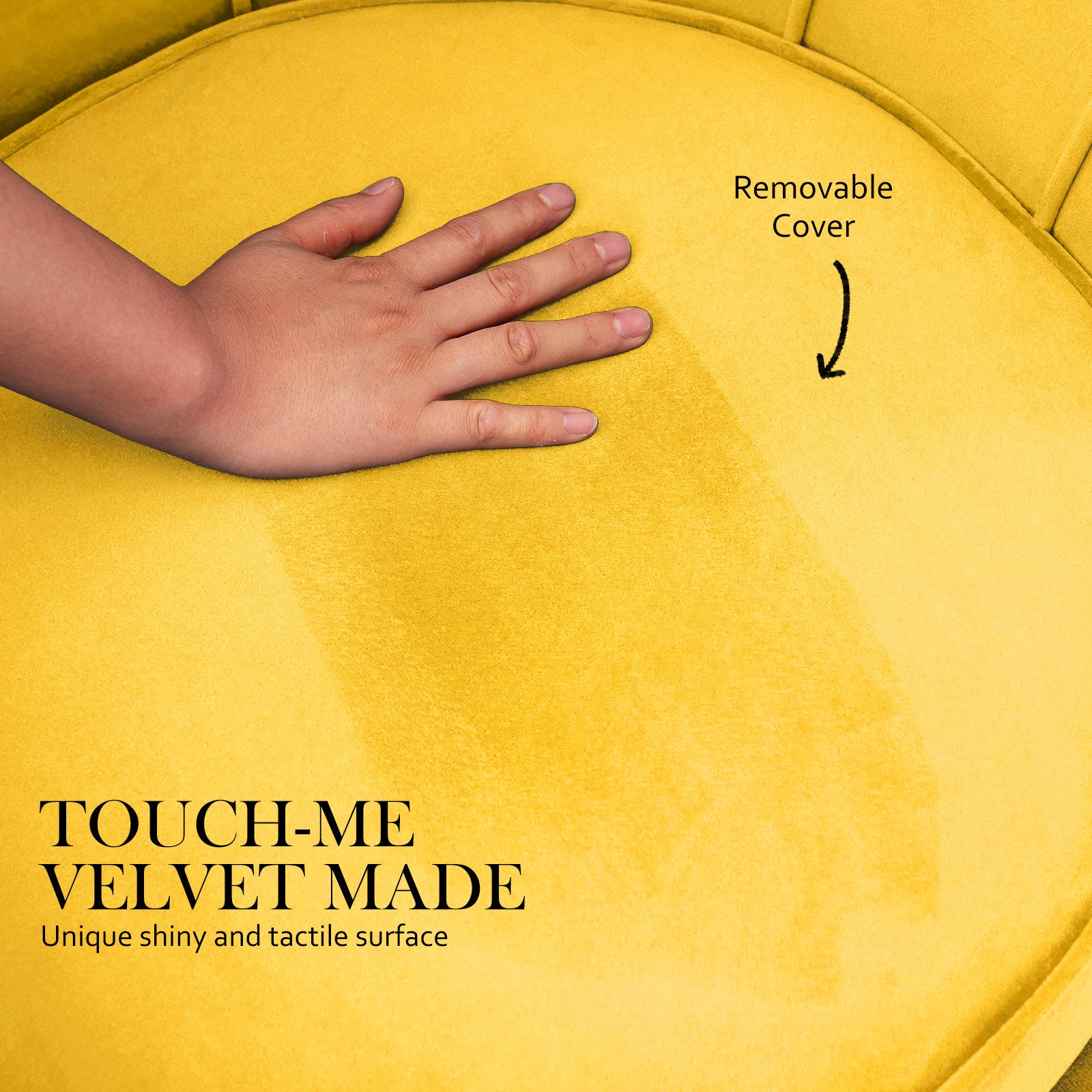 La Bella Scalloped Velvet-Style Armchair with Round Ottoman – Yellow