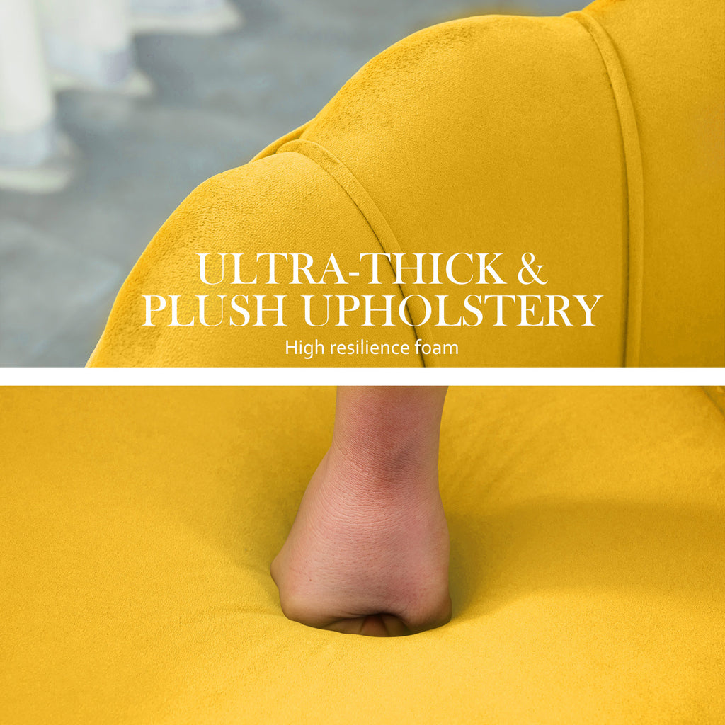La Bella Scalloped Velvet-Style Armchair with Round Ottoman – Yellow