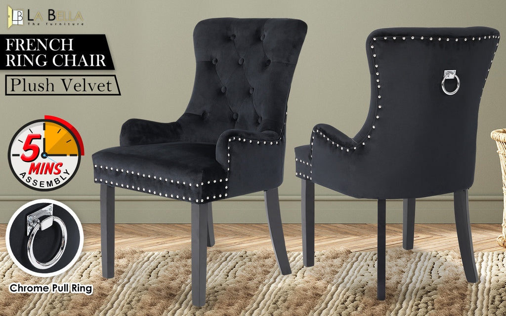 La Bella Lisse Velvet Dining Chair – Black