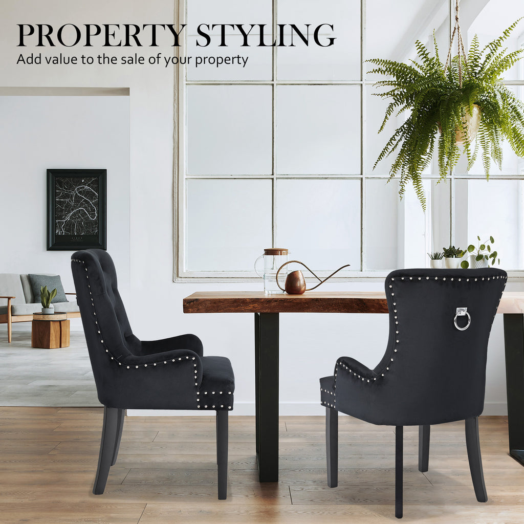 La Bella Lisse Velvet Dining Chairs, Set of 4 – Black
