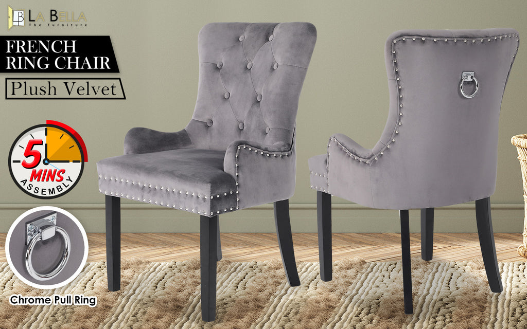 La Bella Lisse Velvet Dining Chair – Grey