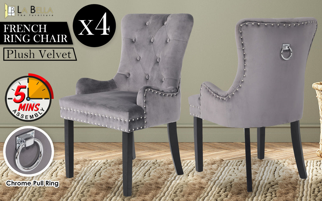 La Bella Lisse Velvet Dining Chairs, Set of 4 – Grey