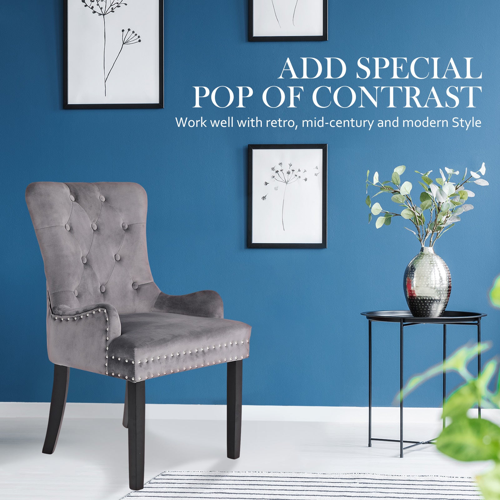 La Bella Lisse Velvet Dining Chairs, Set of 4 – Grey