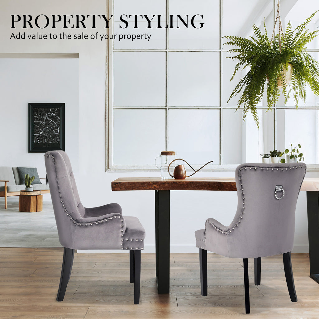 La Bella Lisse Velvet Dining Chairs, Set of 4 – Grey