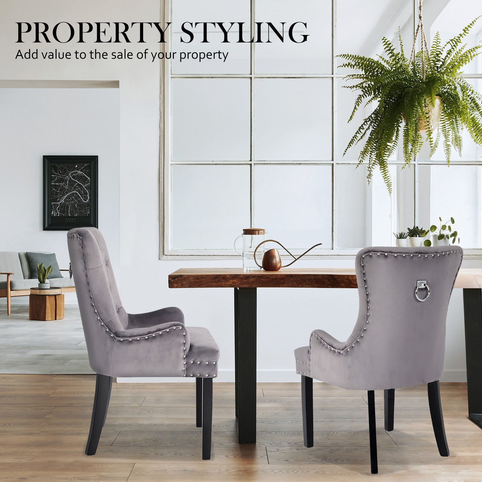 La Bella Lisse Velvet Dining Chairs, Set of 4 – Grey
